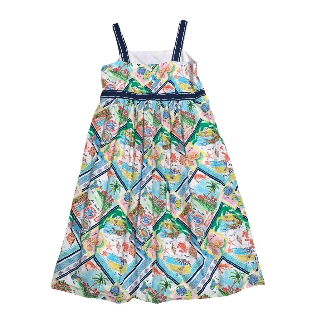 Talbots Modern‎ Poplin Fit & Flare Dress 16W Summer Vista Midi Coastal Cruise
